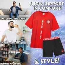 Manchester United F.C. Pyjama Set Short PJ Lounge Comfy Sleepwear Breathable Nightwear Football Gift - Red - View 4