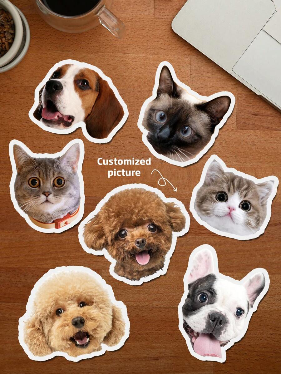 Custom Pet Stickers In Various Quantities And Sizes, Use Your Pet Photos, Customized Dog Stickers, Customized Cat Stickers, Dog Decals, Car Dog Stickers, Car Dog Decals, PVC Waterproof Seals, Reusable, High-Quality Adhesive, Fashionable, Modern, Customized, Personalized, Unique, Ideal Gift - Multicolor - View 1
