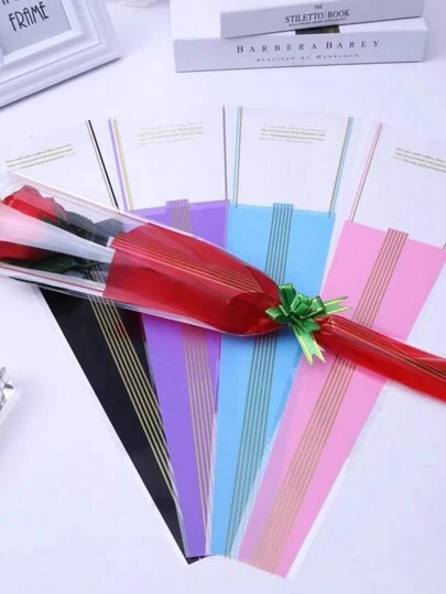 50pcs/Pack Flower Packaging Bag For Valentines Day Flower Shops, Rose & Carnation Bouquet Packaging Material Valentine's Day