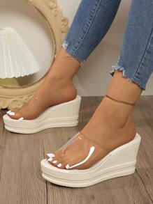 Women's Fashion Transparent TPU Wedge Sandals - Waterproof Thick Bottom Open-Toe Slip-On Shoes For Summer - Clear - View 3