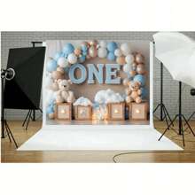 One Year Old Blue Balloon Happy Birthday Backdrop Bear Balloon Arch Cloud Design First Birthday Party Cake Table Decoration Banner Shower Party Portrait Photography Props Vinyl
