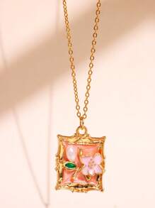 1 pieza Collar colgante de metal esmaltado con pintura de flores coloridas, joyas elegantes y románticas de moda para fiestas para mujeres