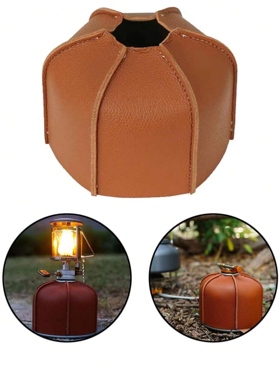气瓶保护套，1 个露营气瓶皮套，PU 皮革套，复古灯油箱保护套，户外耐用油箱套袋 - 彩色 - 查看 1