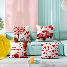 4 Stücke Valentinstag Dekorations-Set, beidseitig bedruckte Kissenbezüge