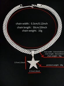 1 件时尚创意男女通用五角星吊坠项链，复古嘻哈风格，适合派对或日常佩戴，2 种链条款式可选 - 銀色 - 查看 2