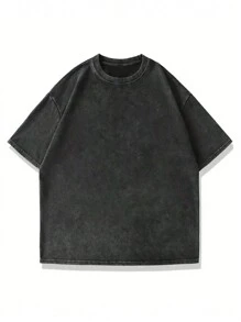 Áo thun tay ngắn cổ tròn giặt thường ngày cỡ lớn cho nam, mùa hè - màu đen - Xem 2