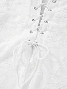 Women's Lace Bodysuit Shorts Sleeveless Halter Back Cross Bandage Jumpsuit Party Club Rompers - Blanco - Ver 9