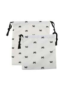 Pink/Blue/Black Bow Printed Storage Bag Drawstring Bag, Wedding And Festival Gift Packaging Bag, Candy Bag
