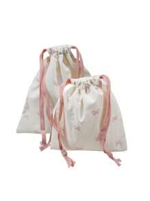 Pink/Blue/Black Bow Printed Storage Bag Drawstring Bag, Wedding And Festival Gift Packaging Bag, Candy Bag