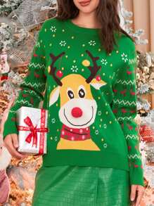 Ugly Christmas Sweaters For Women Funny Christmas Sweaters Knitted Women's Xmas Sweater Winter Holiday Pullover - Green - View 3