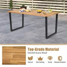 Homasis Patio Rectangle Dining Table Acacia Wood W/ 2'' Umbrella Hole Indoor & Outdoor Deck - Natural and Black - View 6