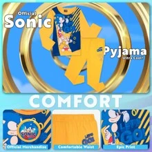 SONIC THE HEDGEHOG Shadow Long Sleeve Pyjama Set Cosy Nightwear Soft PJs Loungewear Sleepwear Gaming - Orange - View 2