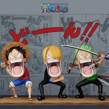 Banpresto Set di 3 Statuette dei Pirati Affamati Zoro, Sanji, Decorazione per la casa, Piccolo regalo, Regalo di Natale
