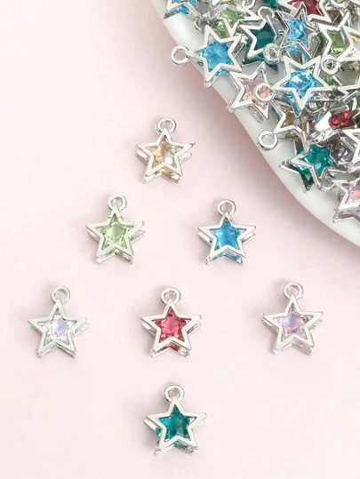 10个精美3D镂空五角星吊坠，内置闪亮多彩玻璃水钻，时尚锁骨链项链手链耳环手机链DIY精致五角星吊坠 - 创意设计师合金工艺配件