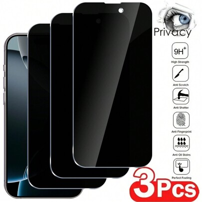 3 Packs Privacy Screen Protector Compatible With 16/15/15Pro/15Plus/15Promax/14/14pro/14plus/14promax/13promax/13pro/13mini/13/12promax/12pro/12mini/12/11promax/11pro/11, Sensor Protection, Dynamic Island Compatible, 9H Anti Spy Private Tempered Glass Film, Anti-Scratch, Easy Gift For Birthday, Family, Friends Anti-Spy, Phone Screen Protector, Phone Accessories Waterproof Shockproof Anti-Fall Anti-Fall Anti-Fingerprint Full Cover