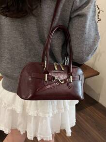 Bolsa Feminina Nova, Bolsa de Motocicleta Vintage Estilo Europeu e Americano com Rebite, Detalhe de Pregueado, Ombro e Bolsa Transversal Sólida Meia-Lua para Mulheres Bolsa de Motocicleta Y2K