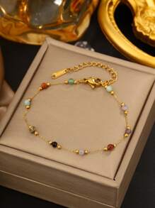 VceTd 1pc Vintage Stainless Steel Anklet With Shell Pendant, Suitable For Women's Daily Wear Or Vacation - Yellow Gold - View 9