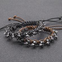 1pc Punk Dark Alloy Dragon Bone Braided Adjustable Bracelet For Men - Multicolor - View 5