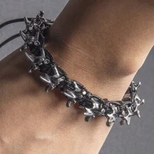 1pc Punk Dark Alloy Dragon Bone Braided Adjustable Bracelet For Men - Multicolor - View 2