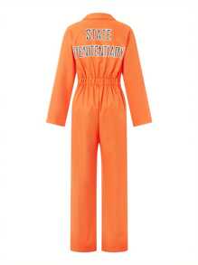Jail Costumes Letter Print Long Sleeve Prison Jumpsuit For Adults Women Role-Playing Party Cosplay Outfits