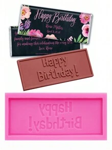 1 Forma de Silicone Líquido Rosa com Letras "Feliz Aniversário! Parabéns!" Retangular para Bolo de Chocolate, Ideal para Festas de Dia dos Namorados, Decoração e Presentes. - Rosa - Ver 1