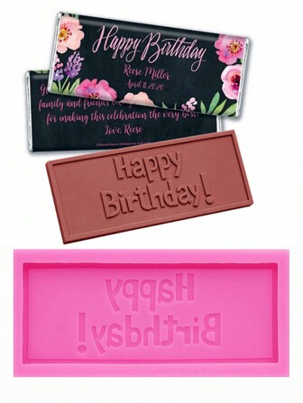 1pc Pink Liquid Silicone "Happy Birthday! Congratulations!" English Letter Rectangle Chocolate Cake Baking Silicone Mold