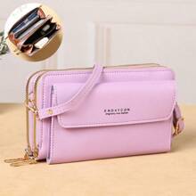 大容量双拉链钱包斜挎手机包，便携式手提包手拿包，带卡槽和现金隔层，适合商务、通勤、旅行，也是送给老师、女性、办公室、周年纪念日、生日、情人节的理想礼物。 - 紫色 - 查看 4