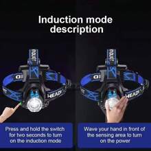 T6 Headlamp Rechargeable 350000LM LED Zoom Headlight Head Torch USB Line New UK - Black - View 9