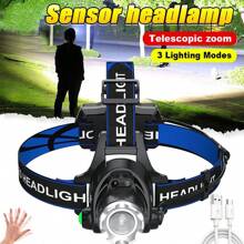 T6 Headlamp Rechargeable 350000LM LED Zoom Headlight Head Torch USB Line New UK - Black - View 2