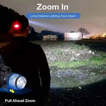 T6 Headlamp Rechargeable 350000LM LED Zoom Headlight Head Torch USB Line New UK - Black - View 5