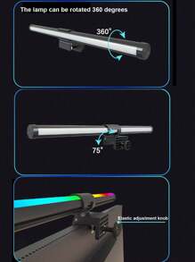 Lámpara decorativa de pantalla táctil dual, Luz de ambiente/juego, Lámpara de protección ocular para monitor de esports, Lámpara colgante de pantalla de computadora con retroiluminación RGB multicolor y luz frontal ajustable de 3 colores