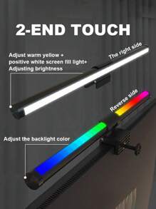 Lámpara decorativa de pantalla táctil dual, Luz de ambiente/juego, Lámpara de protección ocular para monitor de esports, Lámpara colgante de pantalla de computadora con retroiluminación RGB multicolor y luz frontal ajustable de 3 colores