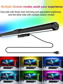 Lámpara decorativa de pantalla táctil dual, Luz de ambiente/juego, Lámpara de protección ocular para monitor de esports, Lámpara colgante de pantalla de computadora con retroiluminación RGB multicolor y luz frontal ajustable de 3 colores