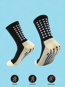 FLSHMCEN 4 Pairs Men's Soccer Socks With Grip, Non Slip Anti Slip Athletic Socks With Cushion Pads For Football/Basketball - 黑色 - 查看 2