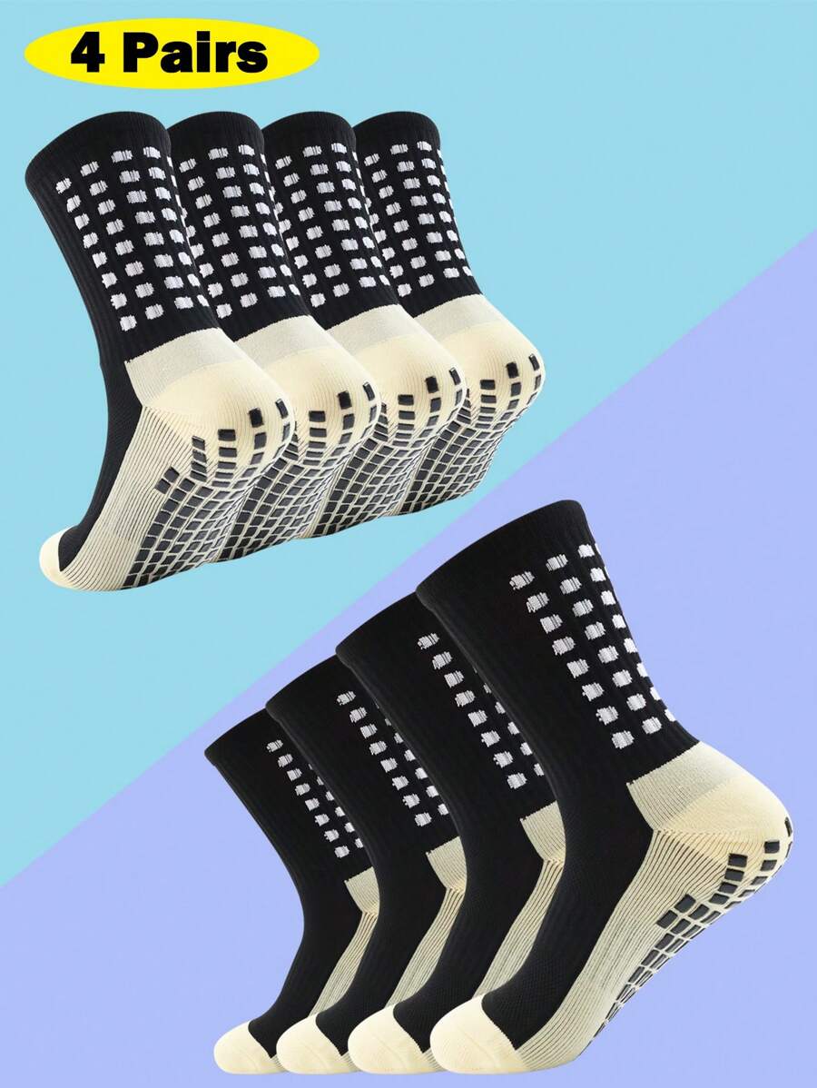 FLSHMCEN 4 Pairs Men's Soccer Socks With Grip, Non Slip Anti Slip Athletic Socks With Cushion Pads For Football/Basketball - 黑色 - 查看 1