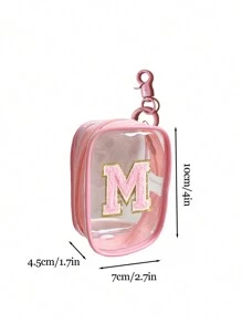 Portable Mini Transparent Zipper Storage Bag, Towel Embroidered Letter, Small Multi-Function Storage Bag, Earphone & Charger Storage Box With Keychain, Transparent Travel Accessories, Exquisite And Compact, Suitable For Storing Small Items, Cable Storage Bag, Bracelet Pouch - Pink - View 10