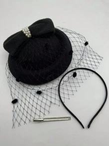 1 件装女士黑色迷人帽子 20 年代 50 年代复古药盒帽 肯塔基德比迷人帽子花朵面纱婚礼茶会帽子