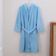 1 pieza Bata con capucha con orejas de conejo de felpa coral, ropa de estar en casa suave, absorbente y cálida para el baño, la piscina, regalo de San Valentín, cumpleaños para novio o novia