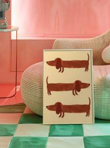 1pc Unframed Canvas Poster, Modern Art, Cute Dachshund Dog Poster, Ideal Gift For Bedroom Living Room Corridor, Wall Art, Wall Decor, Winter Decor, Room Decoration - Multicolor - View 3
