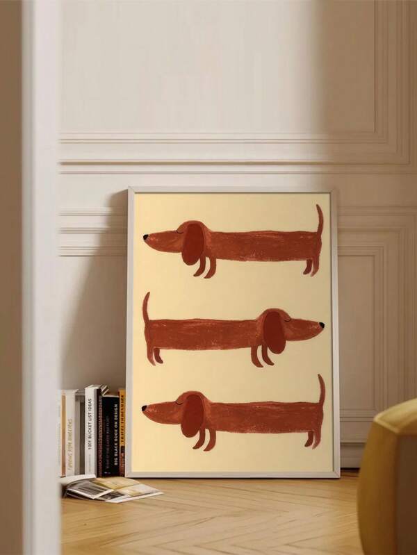 1pc Unframed Canvas Poster, Modern Art, Cute Dachshund Dog Poster, Ideal Gift For Bedroom Living Room Corridor, Wall Art, Wall Decor, Winter Decor, Room Decoration