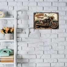 Letrero de metal vintage de garaje de motocicletas - Arte de pared de estilo campestre, adecuado para el hogar, bar, cafetería | Decoración interior/exterior con texto en inglés | Decoración de motocicleta de 20x30 cm, con agujeros perforados previamente, estilo de agujeros aleatorios - Multicolor - Ver 5