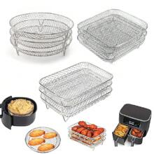1/3/6 Pcs Air Fryer Round Racks, Stackable Racks, Dehydrator Racks, Drip Tray, Roasting Racks, Food Frying Basket Accessories Set For BBQ Grill & Air Fryer