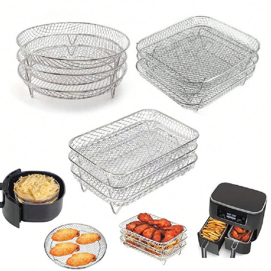 1/3/6 Pcs Air Fryer Round Racks, Stackable Racks, Dehydrator Racks, Drip Tray, Roasting Racks, Food Frying Basket Accessories Set For BBQ Grill & Air Fryer