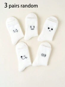 3 双随机女士袜子 Emo 趣味袜子 毛绒保暖袜、可爱表情袜、圆领袜、宽松袜、褶皱袜、可爱袜子、女士袜子、短袜、学校袜、宽松袜、Y2K、趣味袜子 - 白色 - 查看 9
