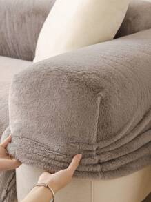 1 pieza Funda ajustada acolchada de felpa corta contemporánea con cierre elástico, diseño de cojín en T - Protector de sofá lavable a máquina de poliéster para sillón, sofá de 2 plazas, sofá de 3 plazas, sofá de 4 plazas, sofá seccional - Gris Claro - Ver 7