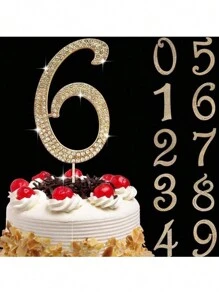 1 件大号数字 0 1 3 4 5 6 7 8 9 生日蛋糕装饰，金色闪亮水钻生日快乐蛋糕装饰，编号 1 10 16 18 21 30 40 50 60 70 80 蛋糕装饰适用于生日派对结婚周年纪念装饰