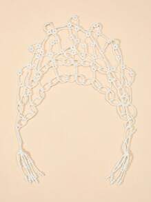 1pc Elegant Luxury Handmade Multi-Layer (Faux) Pearl White Woven Pearl Hair Accessory Chain, Fashion For Wedding Party, Banquet, Runway Show, Ladies Jewelry Accessory