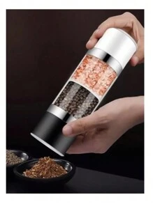 Molinillo de Pimienta y Sal 2 en 1 Ideal Para Moler Sal y Pimienta Simultáneamente, Acero Inoxidable, Salero Doble y Pimentero, Molino de Cocina - Negro - Ver 5