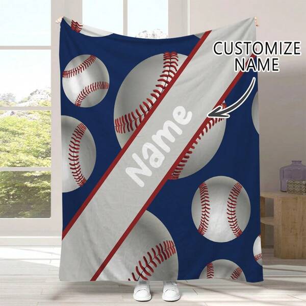 1 Stück personalisierte Namensdecke, Baseball & Softball Themen Flanell Decke, angepasste Sofadecke, weich & warm für Herbst & Winter, Decke zur Erinnerung an besondere Momente, Geburtstagsgeschenk für Familie und Freunde, geeignet für Büro, Bett, Sofa, Sessel, Nickerchen, Camping, Reisen