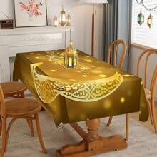 1 Stück Ramadan Kareem Polyester Tischdecke, Design mit goldenen Mond und goldenen Text, rechteckige waschbare Tischdecke, Ramadan Themen Party Dekoration Tischdecken, für Picknicks, Camping, Hochzeiten, Geburtstagsfeiern
